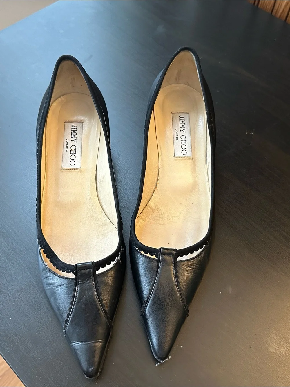 Jimmy Choo Black Pointed Toe Low Heel Pumps
